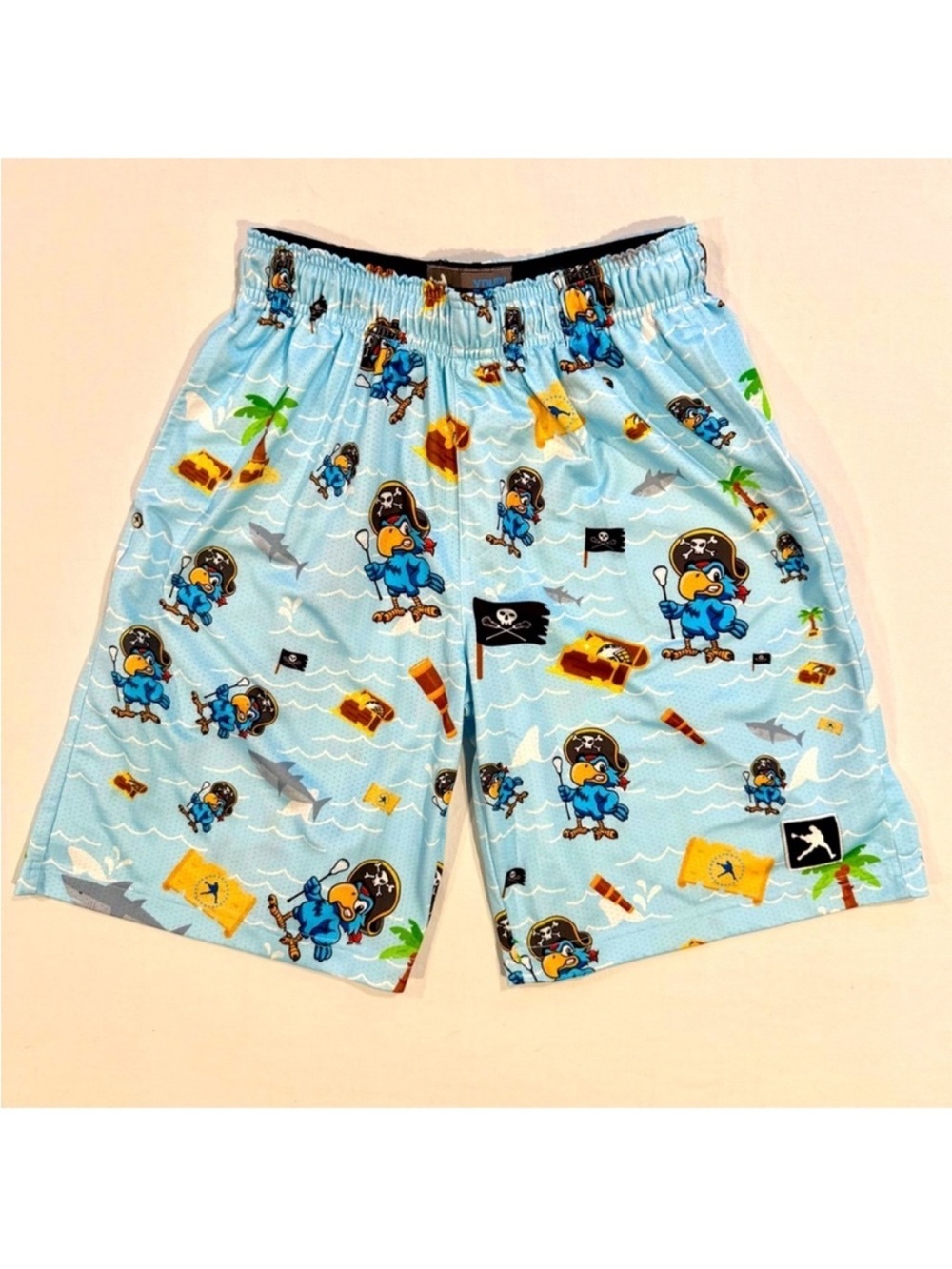 Lacrosse Unlimited Pirates Parrots Shorts Boys XL Youth Lax Summer Sharks Blue
